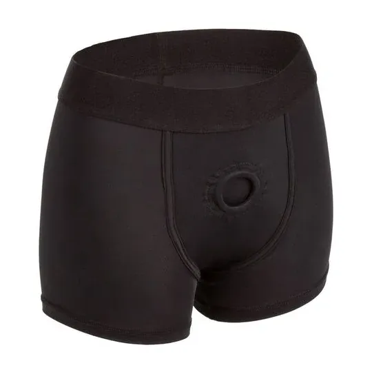Harnais style boxer noir CALEXOTICS taille S/M, ceinture extra large et double panneau intérieur