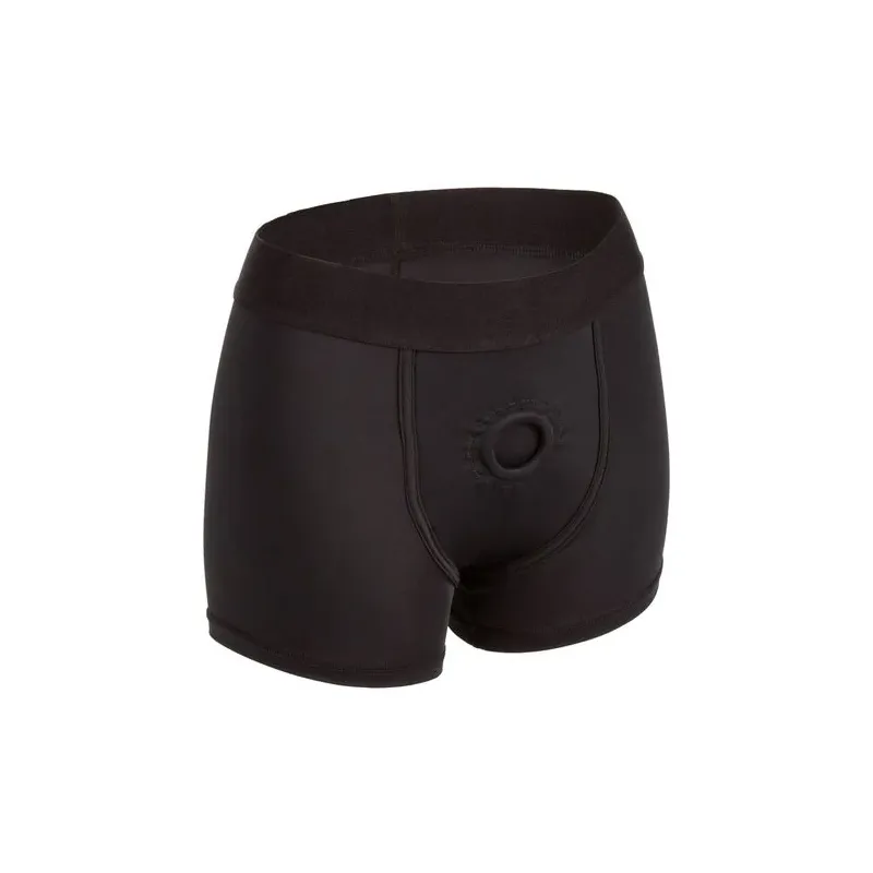 Harnais style boxer noir CALEXOTICS taille S/M, ceinture extra large et double panneau intérieur
