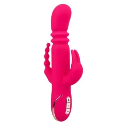 Lapin vibrant chauffant rose CalExotics - triple stimulation, 7 modes vibration, étanche rechargeable