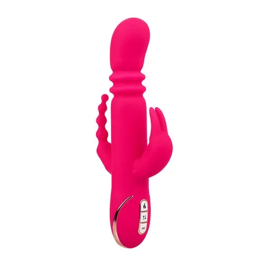 Lapin vibrant chauffant rose CalExotics - triple stimulation, 7 modes vibration, étanche rechargeable