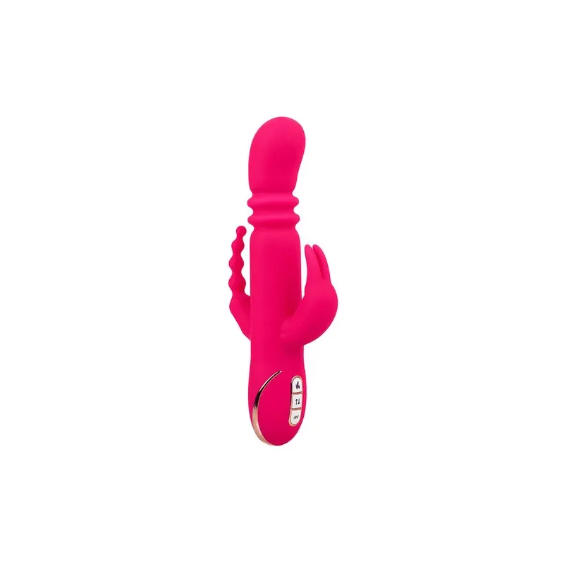 Lapin vibrant chauffant rose CalExotics - triple stimulation, 7 modes vibration, étanche rechargeable