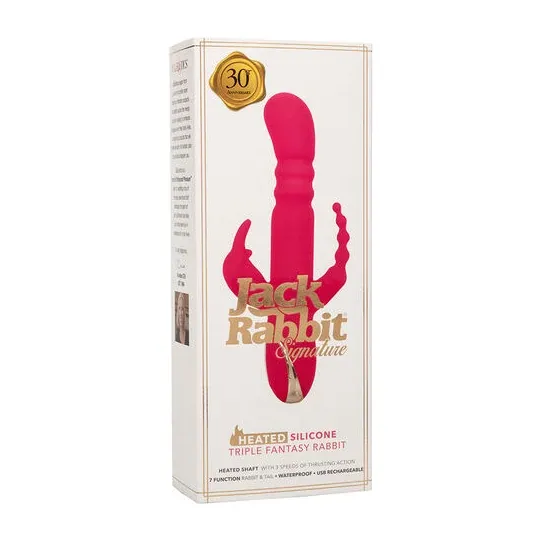 Lapin vibrant chauffant rose CalExotics - triple stimulation, 7 modes vibration, étanche rechargeable