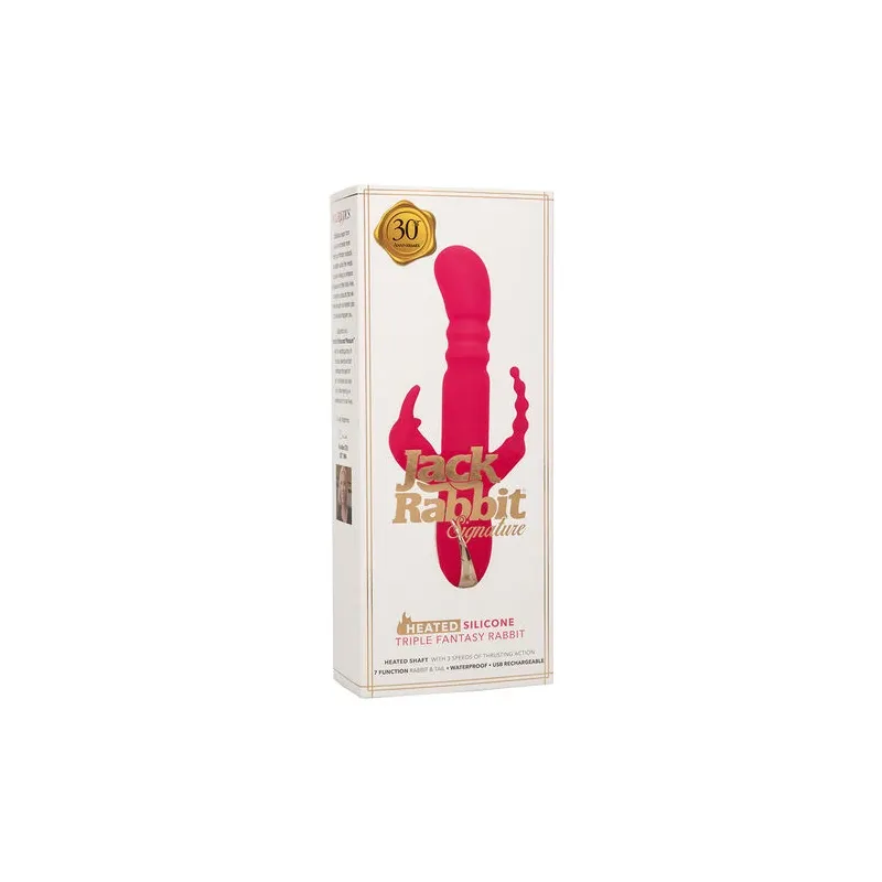 Lapin vibrant chauffant rose CalExotics - triple stimulation, 7 modes vibration, étanche rechargeable