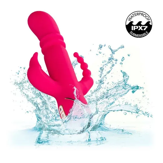 Lapin vibrant chauffant rose CalExotics - triple stimulation, 7 modes vibration, étanche rechargeable