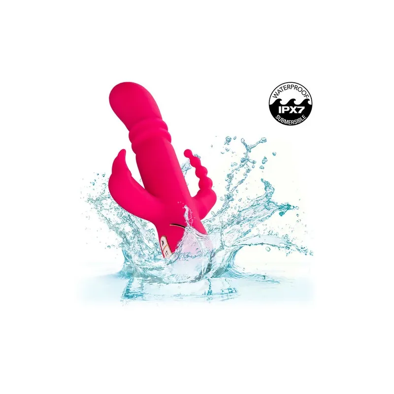 Lapin vibrant chauffant rose CalExotics - triple stimulation, 7 modes vibration, étanche rechargeable