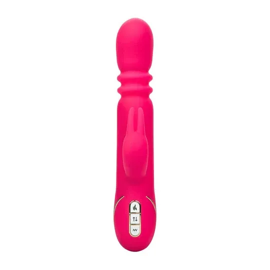 Lapin vibrant chauffant rose CalExotics - triple stimulation, 7 modes vibration, étanche rechargeable