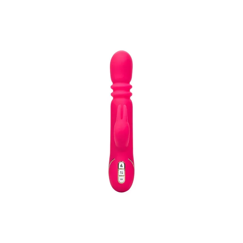 Lapin vibrant chauffant rose CalExotics - triple stimulation, 7 modes vibration, étanche rechargeable