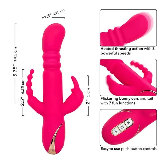 Lapin vibrant chauffant rose CalExotics - triple stimulation, 7 modes vibration, étanche rechargeable