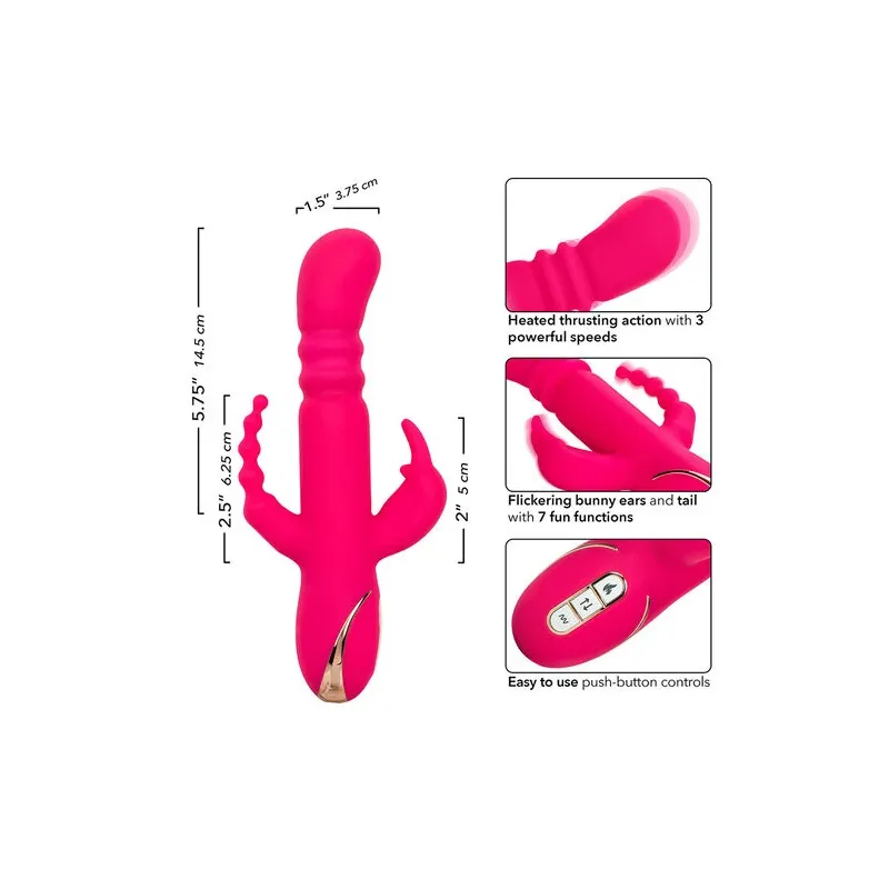 Lapin vibrant chauffant rose CalExotics - triple stimulation, 7 modes vibration, étanche rechargeable