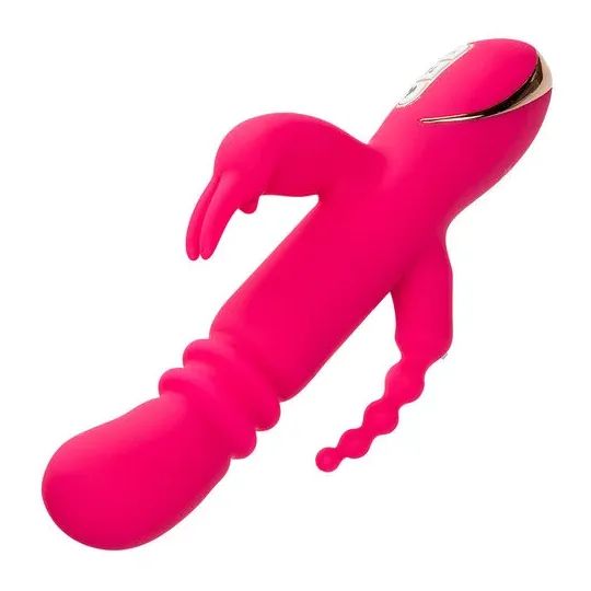 Lapin vibrant chauffant rose CalExotics - triple stimulation, 7 modes vibration, étanche rechargeable