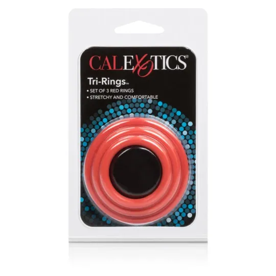 Jeu de trois anneaux rouges en silicone CALEXOTICS pour érection renforcée – diamètres progressifs