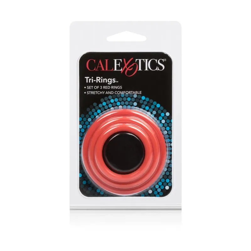 Set di tre anelli rossi in silicone CALEXOTICS per erezione rinforzata