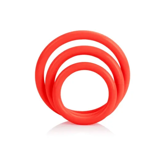 CALEXOTICS red silicone cock rings set of three sizes for stronger erections