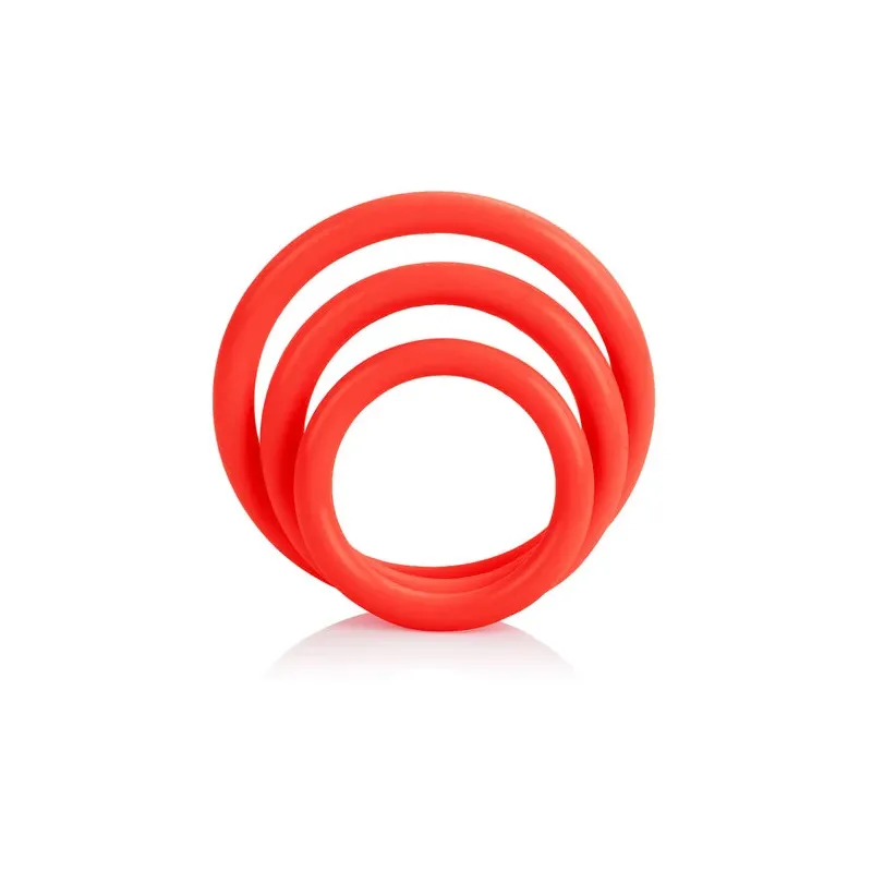 Jeu de trois anneaux rouges en silicone CALEXOTICS pour érection renforcée – diamètres progressifs