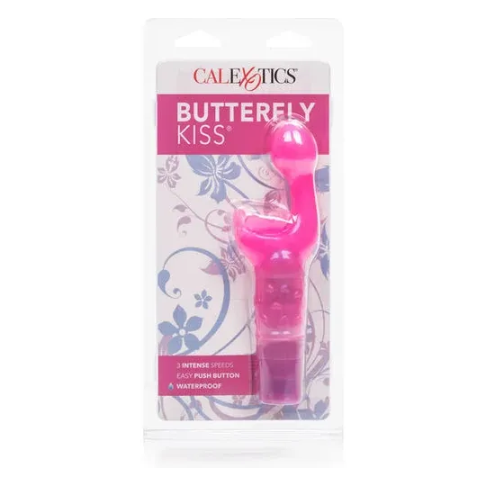 Stimulateur papillon Calexotics Kiss Papillon Kiss Rose, TPR rose, courbe point G et zone texturée clitoris
