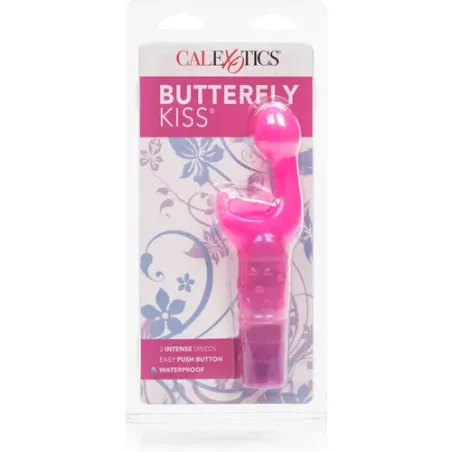 Stimulateur papillon Calexotics Kiss Papillon Kiss Rose, TPR rose, courbe point G et zone texturée clitoris