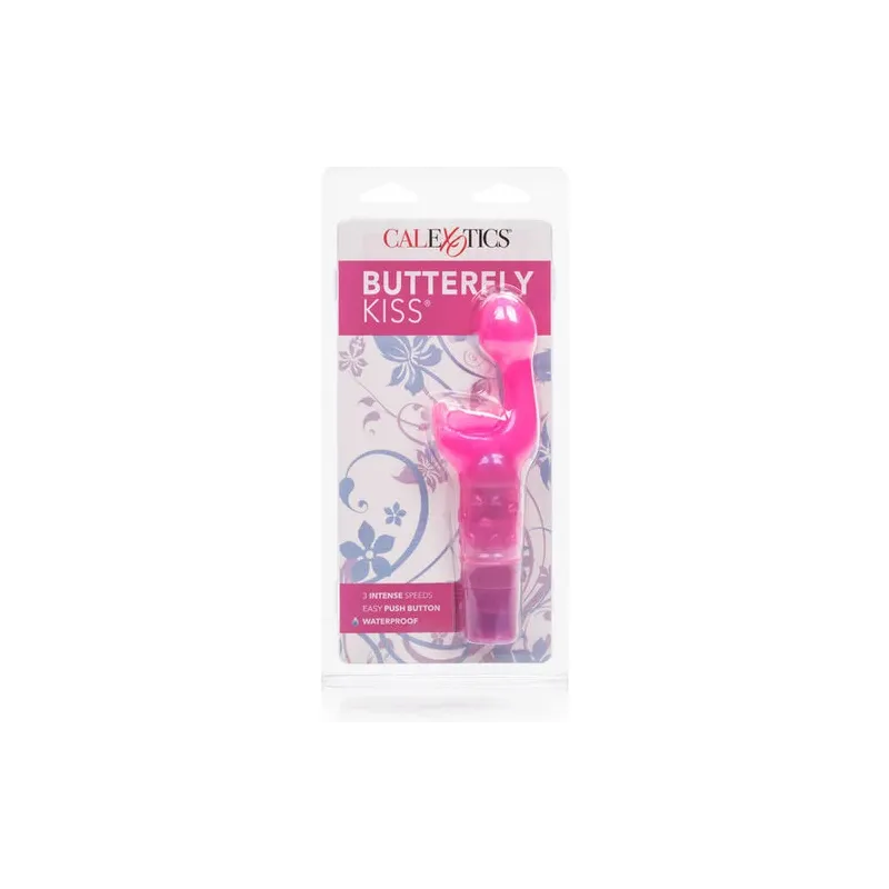 Stimulateur papillon Calexotics Kiss Papillon Kiss Rose, TPR rose, courbe point G et zone texturée clitoris
