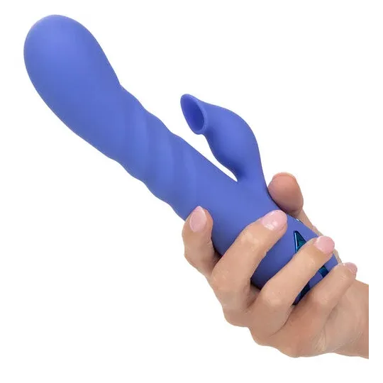 Vibratore e stimolatore a suzione LA LOVE blu Calexotics con movimento va-e-vieni e aspirazione per clitoride