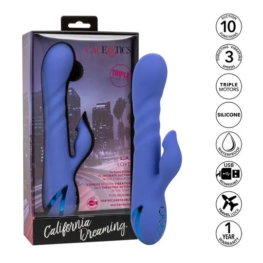 Vibratore e stimolatore a suzione LA LOVE blu Calexotics con movimento va-e-vieni e aspirazione per clitoride