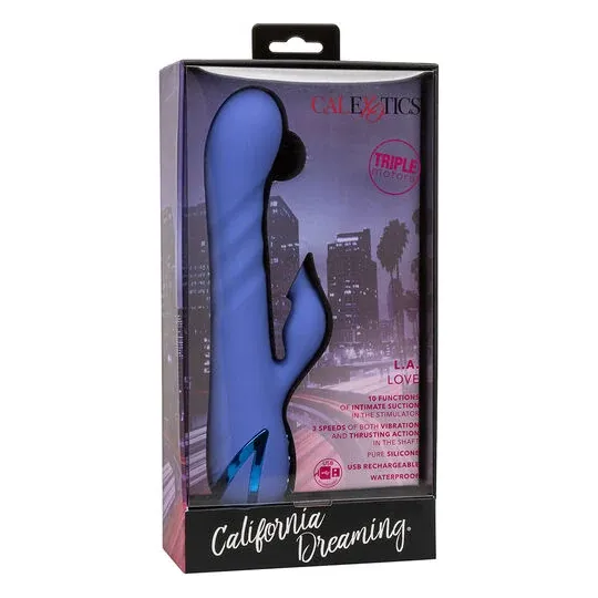 Vibratore e stimolatore a suzione LA LOVE blu Calexotics con movimento va-e-vieni e aspirazione per clitoride