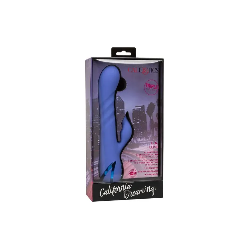 Vibratore e stimolatore a suzione LA LOVE blu Calexotics con movimento va-e-vieni e aspirazione per clitoride