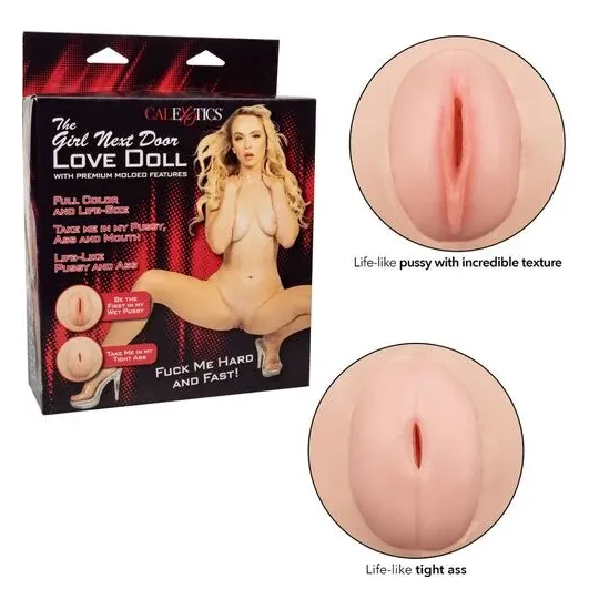 Poupée gonflable CalExotics Girl Next Door avec trois orifices, vue d'ensemble du corps grandeur nature en PVC souple