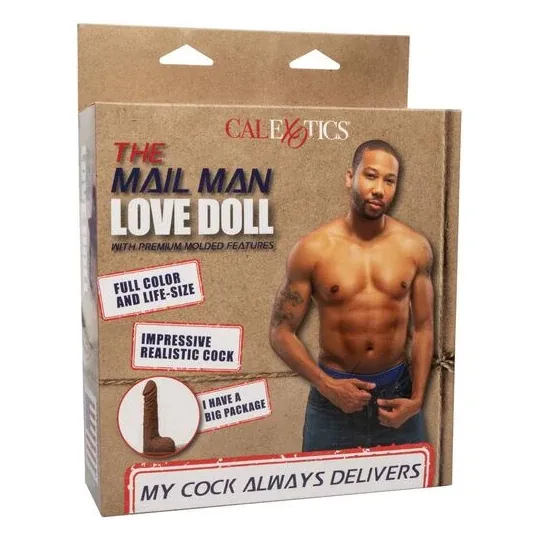 Poupée gonflable grandeur nature CalExotics Mail Man Love Doll avec visage multicolore et bite texturée