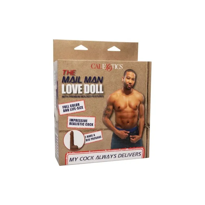 Poupée gonflable grandeur nature CalExotics Mail Man Love Doll avec visage multicolore et bite texturée