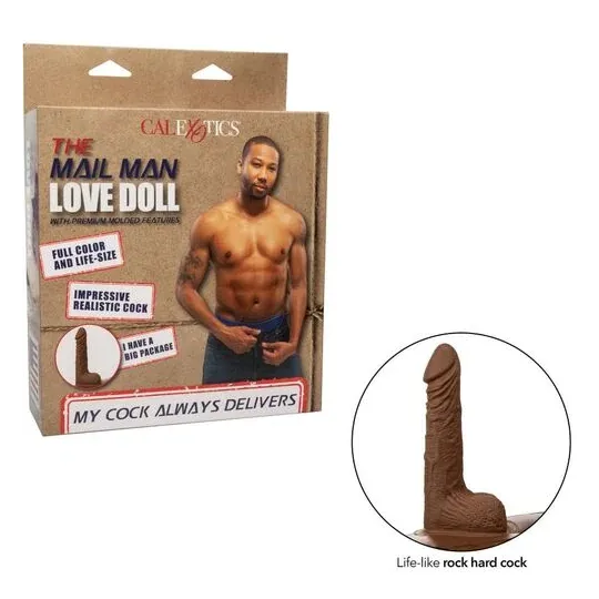 Poupée gonflable grandeur nature CalExotics Mail Man Love Doll avec visage multicolore et bite texturée