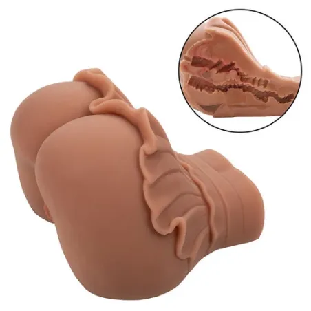 Masturbador doble entrada realista Calexotics color caramelo de Pure Skin 1.4 kg con succión para estimulación frontal y trasera
