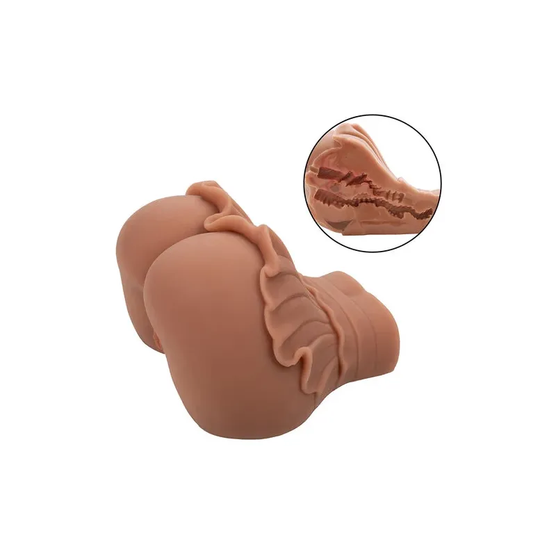 Realistischer Doppeleingang-Masturbator Calexotics in Karamellfarbe aus Pure Skin 1.4 kg mit Saugwirkung