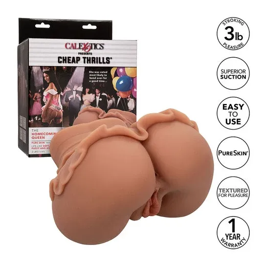 Masturbador doble entrada realista Calexotics color caramelo de Pure Skin 1.4 kg con succión para estimulación frontal y trasera