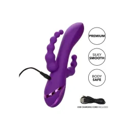 Masseur triple action Long Beach CALEXOTICS violet en silicone hypoallergénique rechargeable et étanche