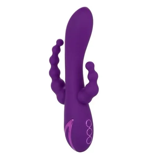 Masseur triple action Long Beach CALEXOTICS violet en silicone hypoallergénique rechargeable et étanche