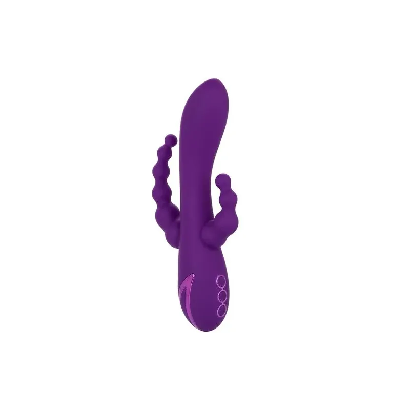 Masseur triple action Long Beach CALEXOTICS violet en silicone hypoallergénique rechargeable et étanche
