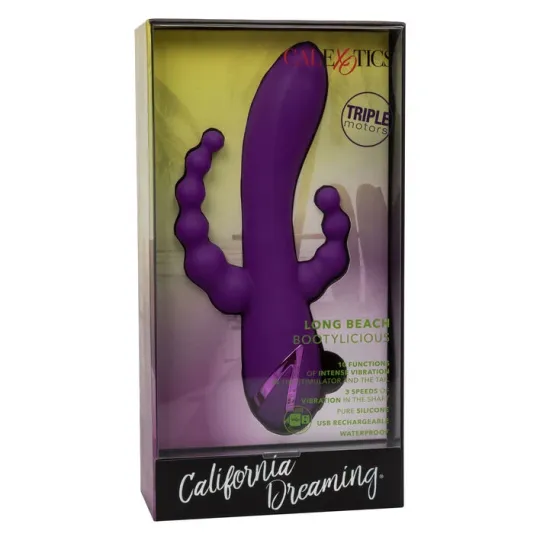 Masseur triple action Long Beach CALEXOTICS violet en silicone hypoallergénique rechargeable et étanche