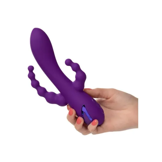 Masseur triple action Long Beach CALEXOTICS violet en silicone hypoallergénique rechargeable et étanche
