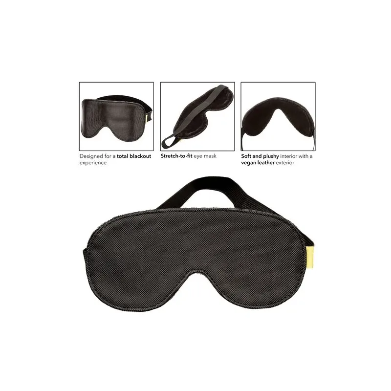Verstellbare Schlafmaske CALEXOTICS aus veganem Leder, schwarz, doppelt gepolstert für völlige Dunkelheit.