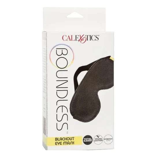 Verstellbare Schlafmaske CALEXOTICS aus veganem Leder, schwarz, doppelt gepolstert für völlige Dunkelheit.