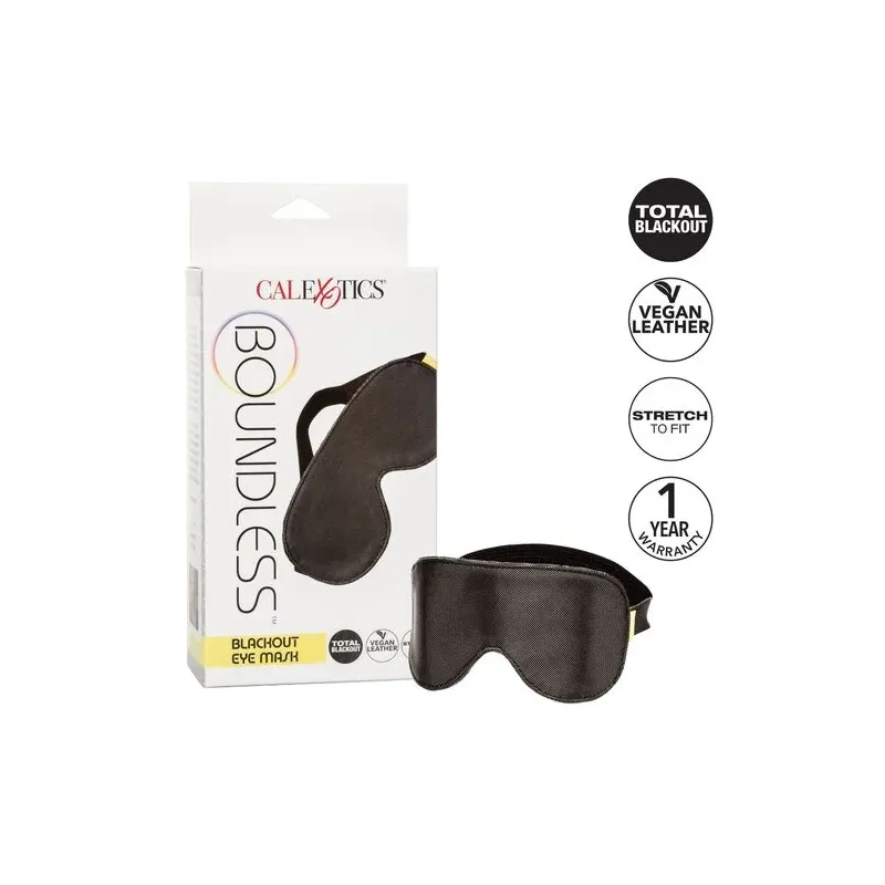 Verstellbare Schlafmaske CALEXOTICS aus veganem Leder, schwarz, doppelt gepolstert für völlige Dunkelheit.