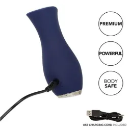 Vibrateur tulipe bleu CALEXOTICS compact, 10 modes vibration, silicone doux, design ergonomique.