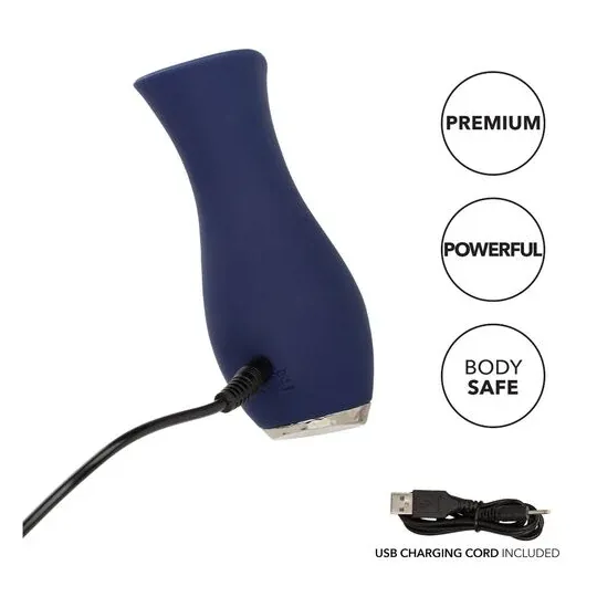 Vibrateur tulipe bleu CALEXOTICS compact, 10 modes vibration, silicone doux, design ergonomique.