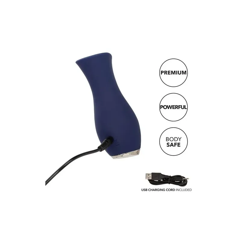 Vibrateur tulipe bleu CALEXOTICS compact, 10 modes vibration, silicone doux, design ergonomique.