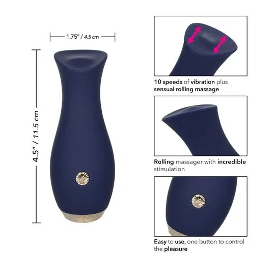Vibrateur tulipe bleu CALEXOTICS compact, 10 modes vibration, silicone doux, design ergonomique.