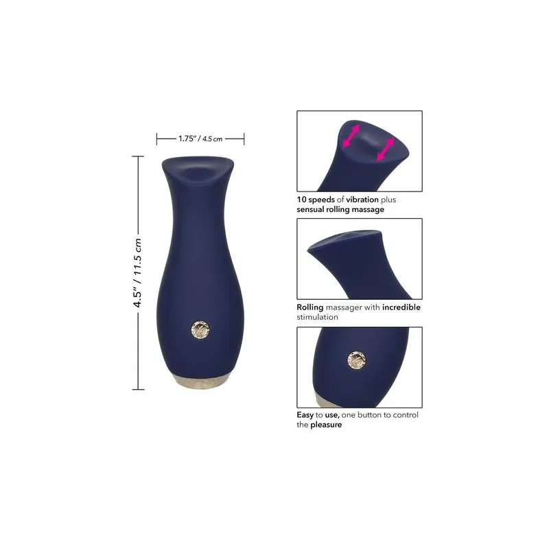 Vibrateur tulipe bleu CALEXOTICS compact, 10 modes vibration, silicone doux, design ergonomique.