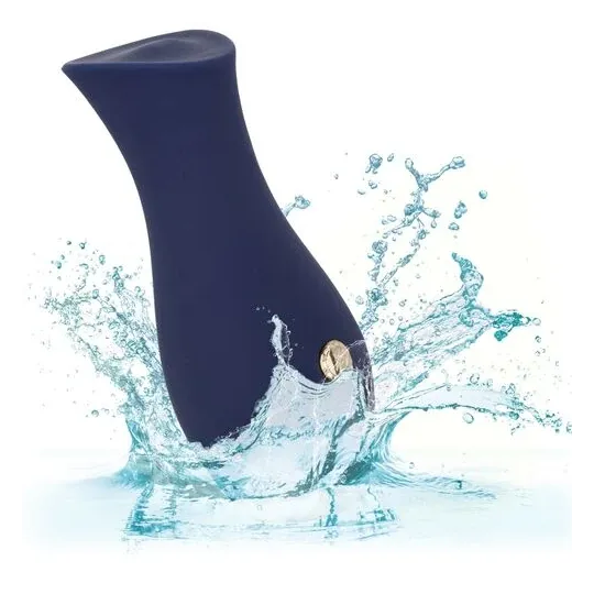 Vibrateur tulipe bleu CALEXOTICS compact, 10 modes vibration, silicone doux, design ergonomique.