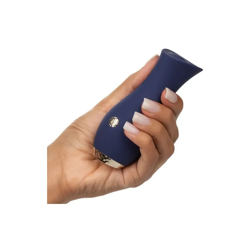 Vibrateur tulipe bleu CALEXOTICS compact, 10 modes vibration, silicone doux, design ergonomique.