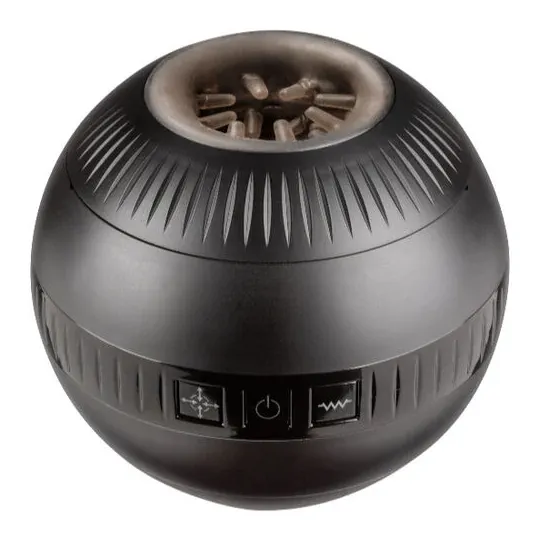 Masturbateur vibrant Calexotics à compression ajustable, noir, étanche, rechargeable, forme ergonomique sphérique.