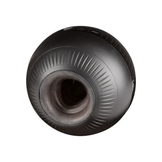 Masturbador vibrante Calexotics con compresión ajustable, color negro, diseño esférico ergonómico, impermeable y recargable.
