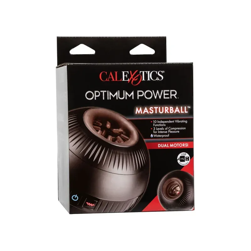 Masturbatore vibrante Calexotics a compressione regolabile, nero, impermeabile, ricaricabile, forma ergonomica sferica.